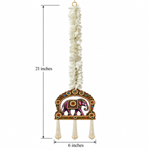 Decorative Elephant Wall Hanging 21 x 6 Inch | MDF Elephant Door Hanging with Artificial Flowers, Beads & Tassels | Festive Door Decor for Deepavali, Pooja & Home Entrance | 1 Pc