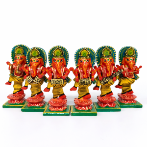 A set of 6 standing figures depicting Ganesha playing various traditional musical instruments.