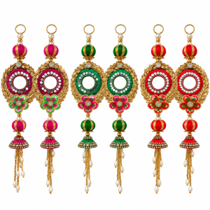 Decorative Handcrafted Gota Ring Door/Wall Hanging 12 Inches | Pair of Beaded Floral Latkans for Navrathri, Deepavali, Pooja & Festive Décor
