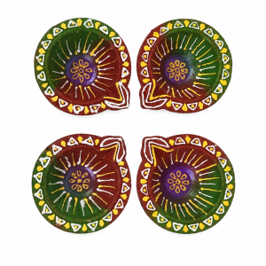 Handpainted Colourful Clay Diya Pack of 4 | 3 Inch Mitti Diya / Oil Lamp for Diwali, Pooja, Festive Home DΓ©cor & Gifting