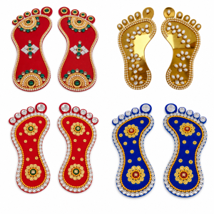 Lakshmi Charan Paduka with Stone Moti | Footprints of Goddess Lakshmi | 1 Pair