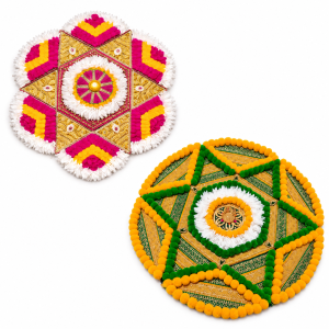 Handcrafted Pom-Pom Rangoli Mat 13 Pc Set | Reusable Decorative Rangoli | 20–24 Inch Deepavali & Festive Décor