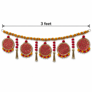 Toran Door Hanging with Pom Pom & Beads 3 Ft | Decorative Toran for Navrathri, Deepavali, Pooja Room, Festive Décor & Housewarming | 1 Pc