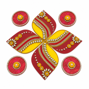 Reusable Acrylic Rangoli Set 12 Pcs | Red & Yellow Kundan Rangoli for Deepavali, Pooja & Festive Floor Décor | 8 Inches