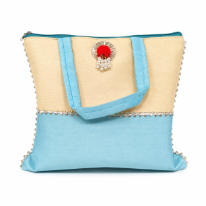 Silk tote bag blue and sandal.
