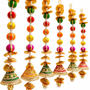Handmade Beaded Wall Hanging with Pearl & Colourful Beads | Decorative Door & Pooja Room Hanging | 3.3 ft / 1.2 ft Festive Wall Décor | 1 Pc