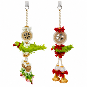 Artificial flower parrot wall hanging / latkan in 2 different color variations, and design