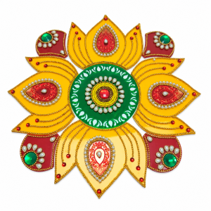 Reusable Acrylic Rangoli Set 9 Pcs | Yellow Red Green Kundan Rangoli Design for Deepavali, Pooja & Festive Floor Décor | 8 Inches